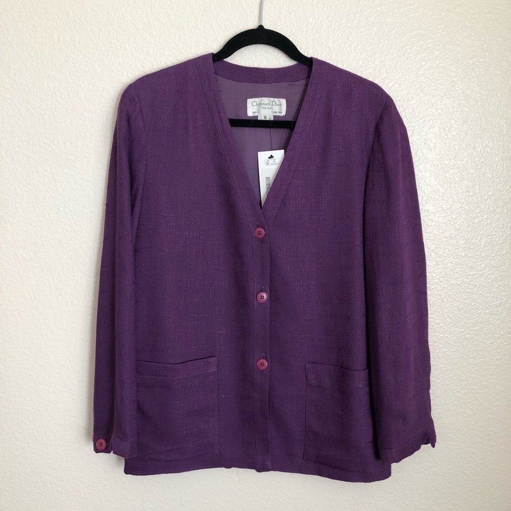 Christian Dior summer suit Blazer Jacket no collar buttons pockets lined V Neck